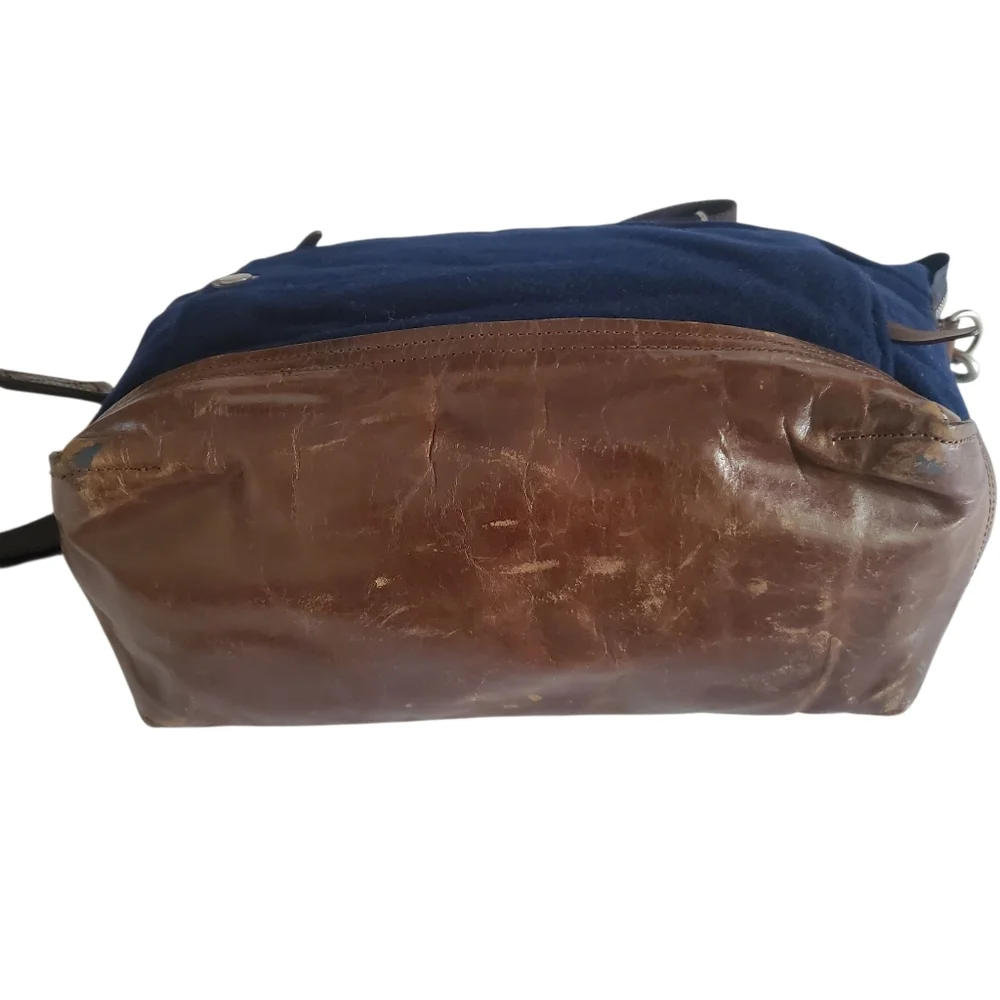 PROPERTY OF... Vintage‎ Navy Blue Wool Blend / Cognac Leather Men's Day Bag